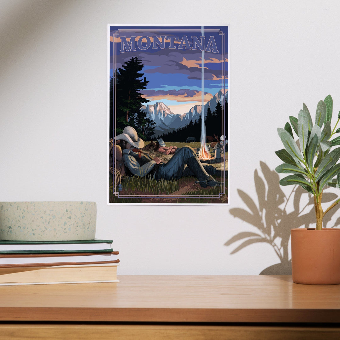 Montana, Cowboy Camping Night Scene, Art & Giclee Prints Art Lantern Press 