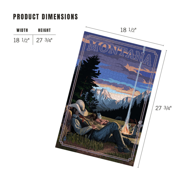 Montana, Cowboy Camping Night Scene, Jigsaw Puzzle Puzzle Lantern Press 