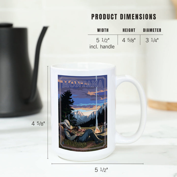 Montana, Cowboy Camping Night Scene, Lantern Press Artwork, Ceramic Mug Mugs Lantern Press 