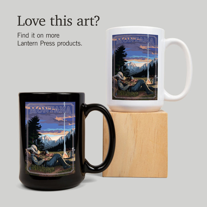 Montana, Cowboy Camping Night Scene, Lantern Press Artwork, Ceramic Mug Mugs Lantern Press 