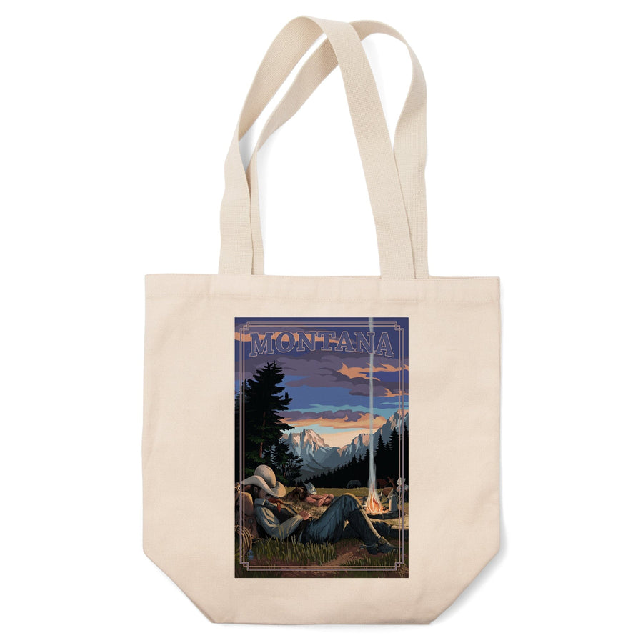Montana, Cowboy Camping Night Scene, Tote Bag Totes Lantern Press 