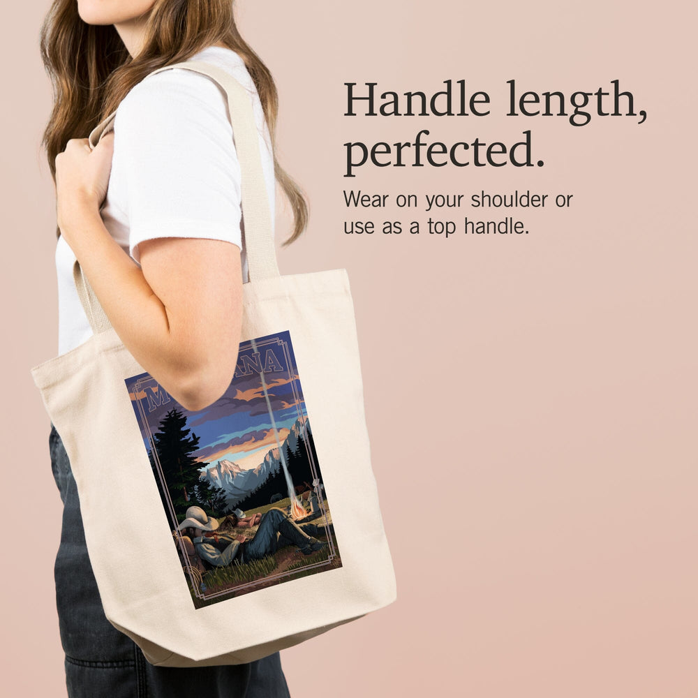 Montana, Cowboy Camping Night Scene, Tote Bag Totes Lantern Press 