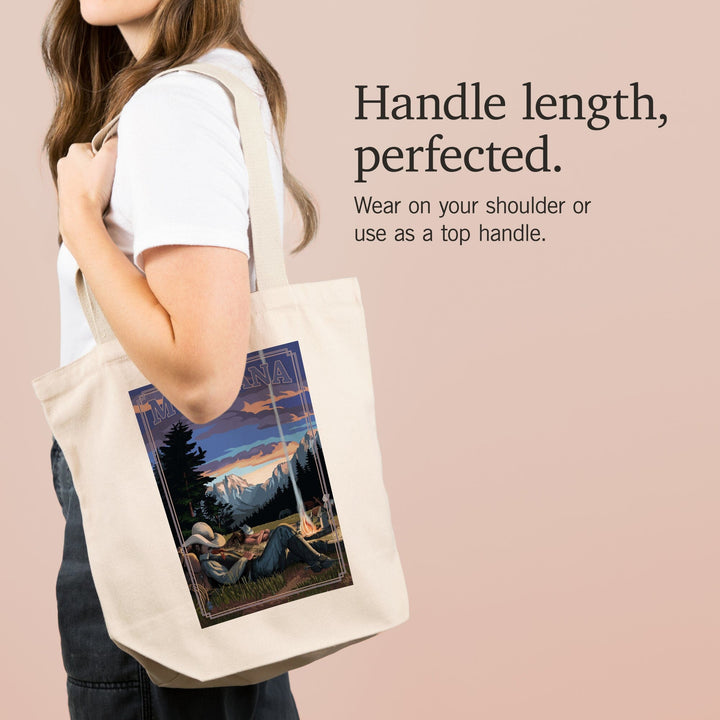 Montana, Cowboy Camping Night Scene, Tote Bag Totes Lantern Press 