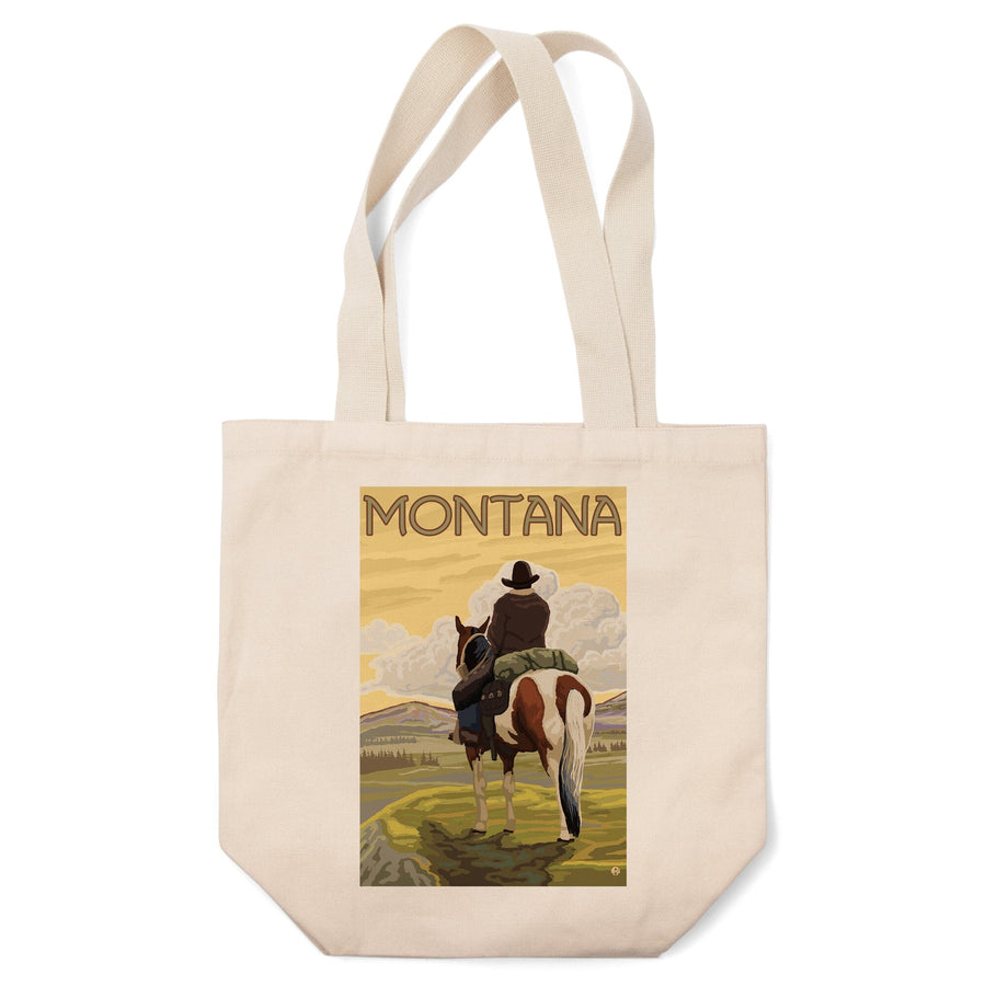 Montana, Cowboy & Horse, Lantern Press Artwork, Tote Bag Totes Lantern Press 