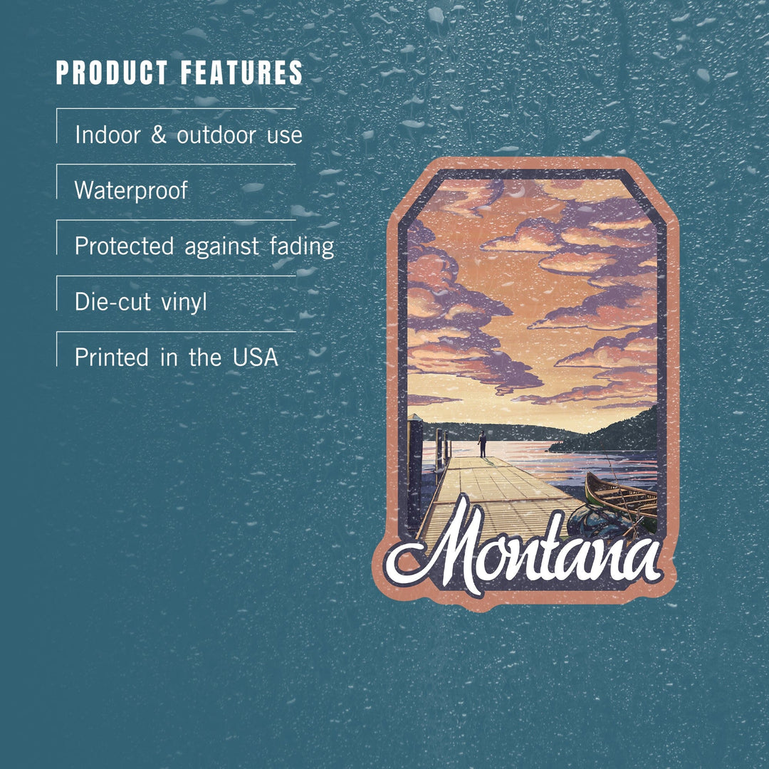 Montana, Dock Scene and Lake, Contour, Vinyl Sticker Sticker Lantern Press 