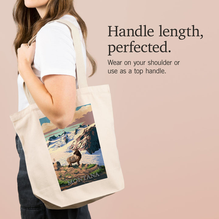 Montana, Elk and Snowy Mountain, Tote Bag Totes Lantern Press 