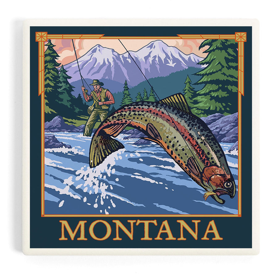 Montana, Fly Fishing Scene, Coasters Coasters Lantern Press 