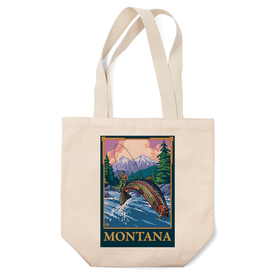 Montana, Fly Fishing Scene, Lantern Press Artwork, Tote Bag Totes Lantern Press 