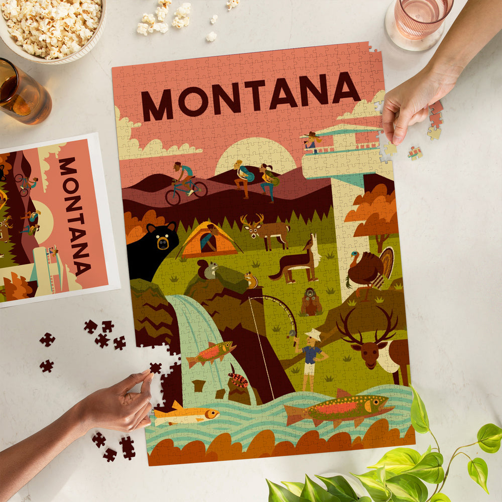 Montana, Geometric National Park Series, Jigsaw Puzzle Puzzle Lantern Press 