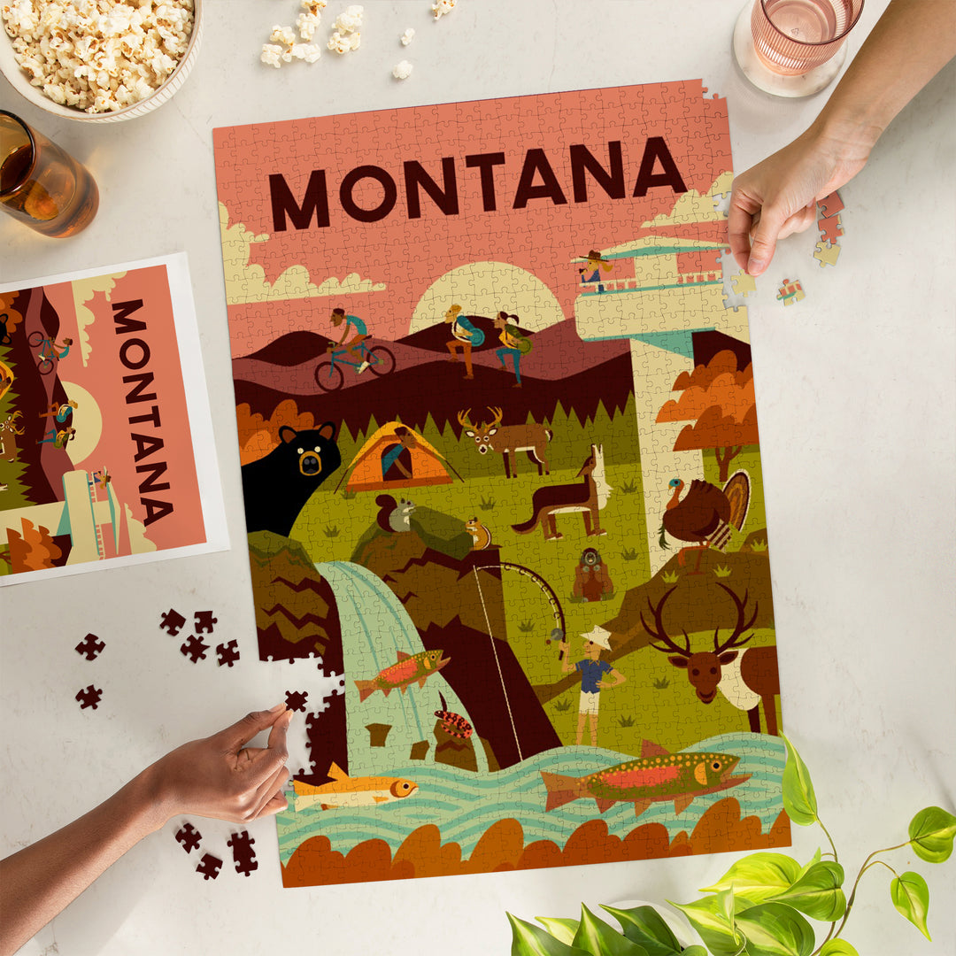 Montana, Geometric National Park Series, Jigsaw Puzzle Puzzle Lantern Press 