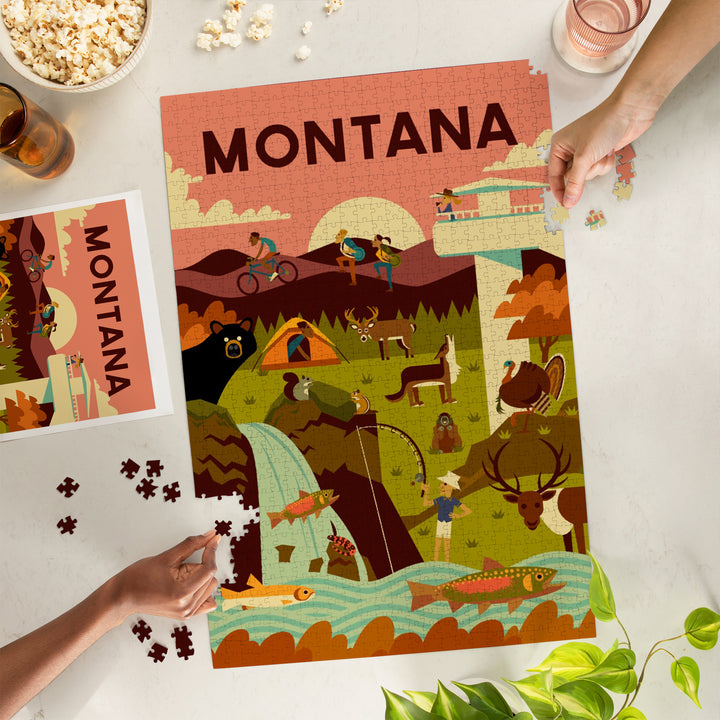 Montana, Geometric National Park Series, Jigsaw Puzzle Puzzle Lantern Press 