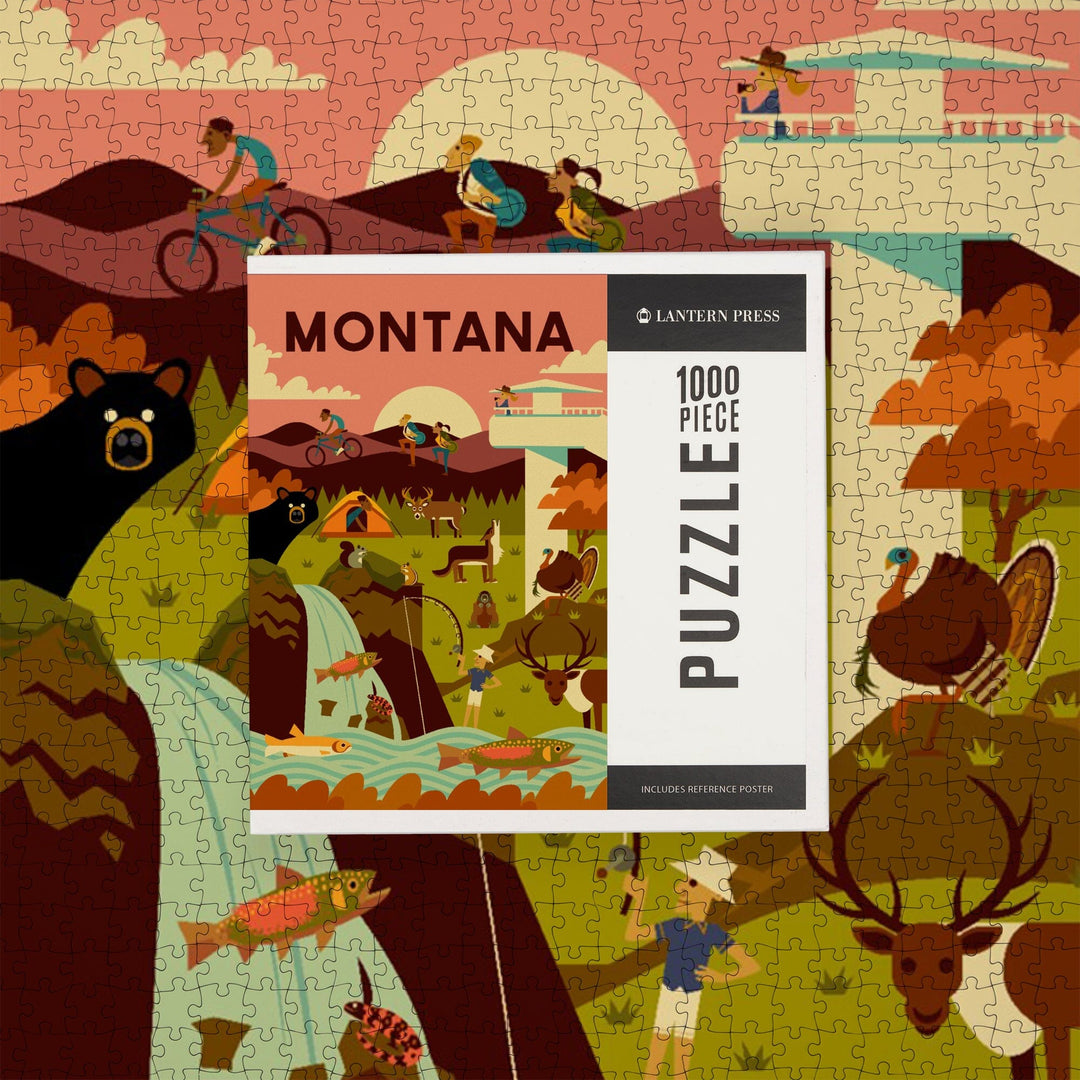 Montana, Geometric National Park Series, Jigsaw Puzzle Puzzle Lantern Press 