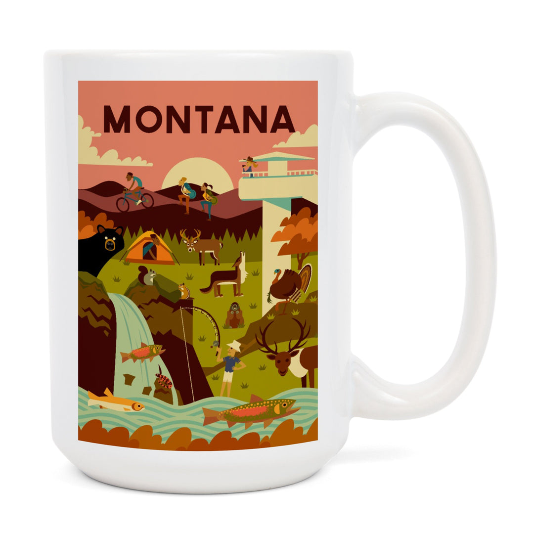 Montana, Geometric National Park Series, Lantern Press Artwork, Ceramic Mug Mugs Lantern Press 
