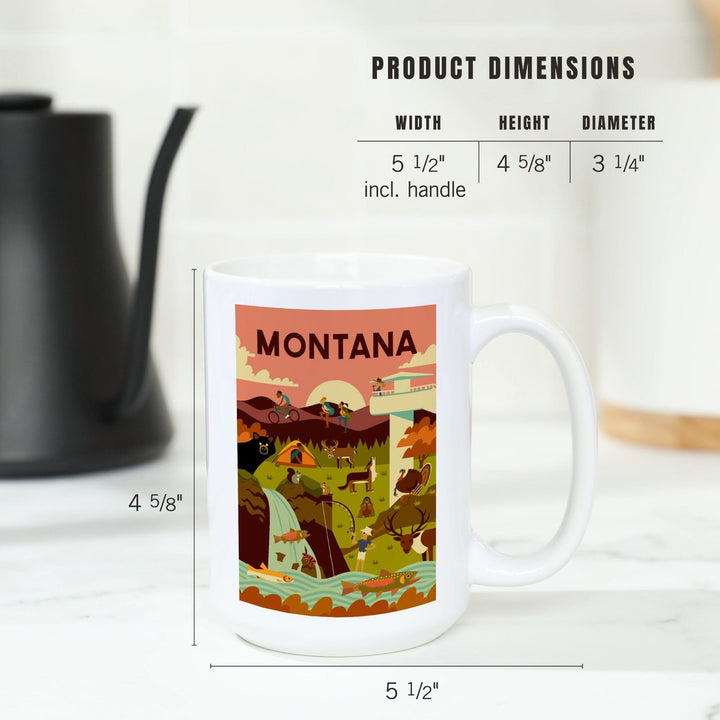 Montana, Geometric National Park Series, Lantern Press Artwork, Ceramic Mug Mugs Lantern Press 