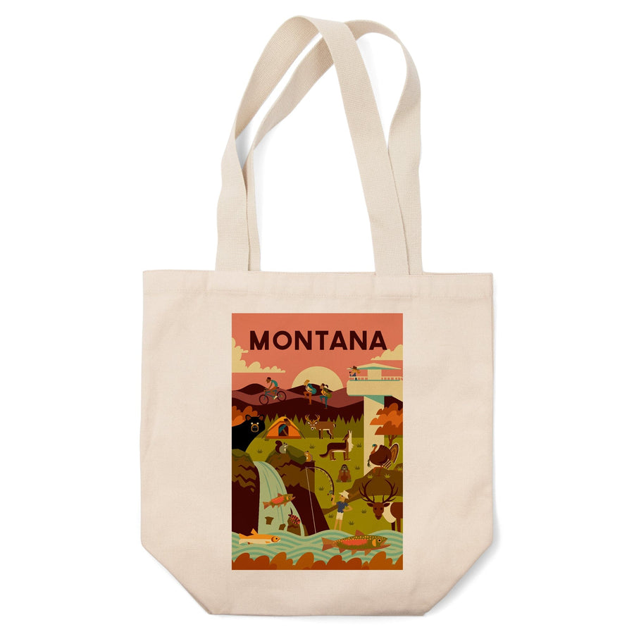 Montana, Geometric National Park Series, Lantern Press Artwork, Tote Bag Totes Lantern Press 