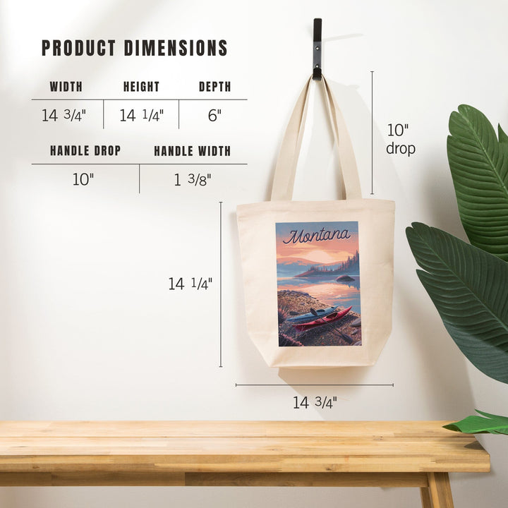 Montana, Glassy Sunrise, Kayak, Tote Bag Totes Lantern Press 