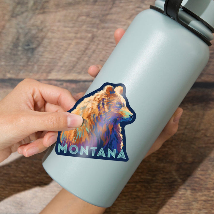 Montana, Grizzly Bear, Vivid Watercolor, Contour, Lantern Press Artwork, Vinyl Sticker Sticker Lantern Press 