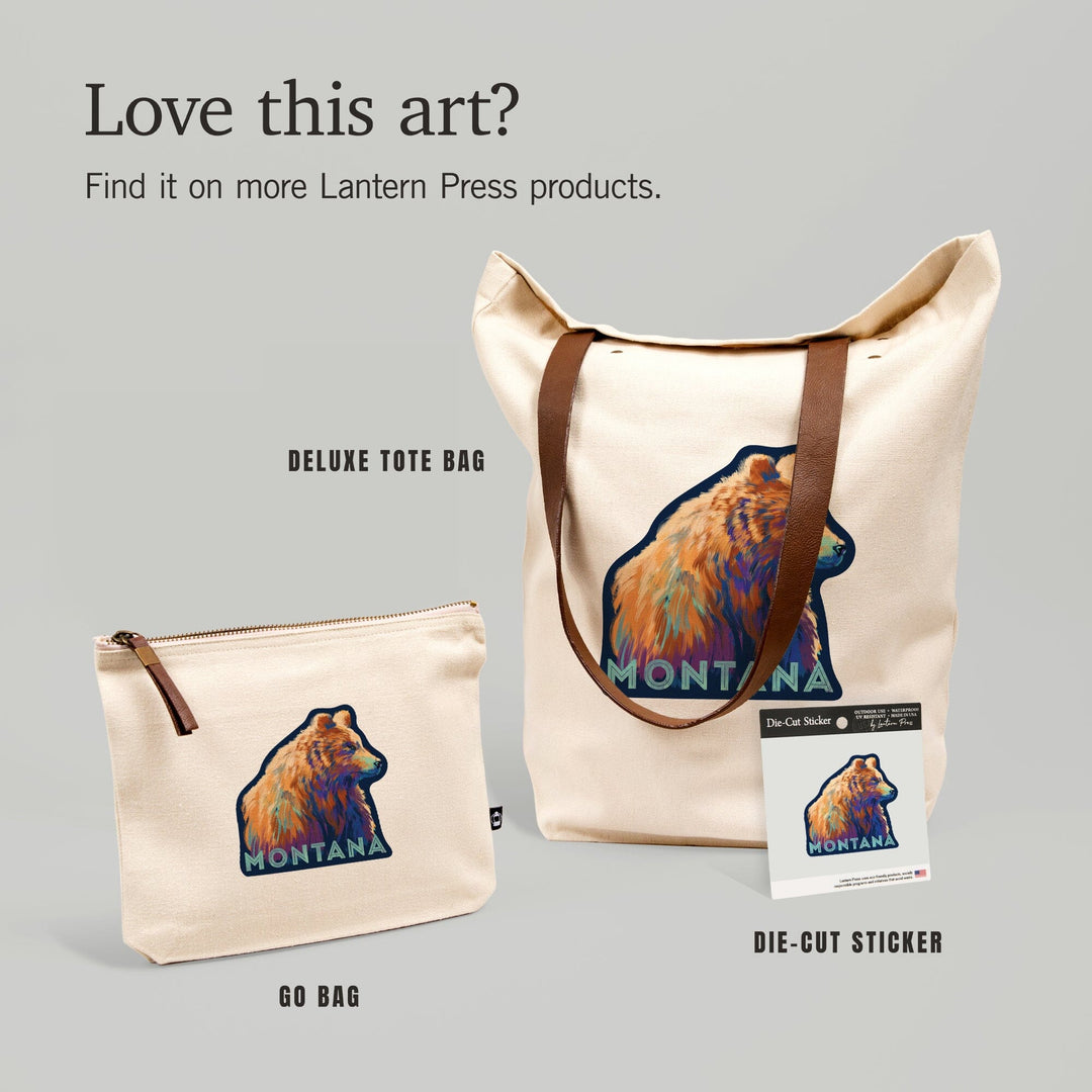 Montana, Grizzly Bear, Vivid Watercolor, Contour, Lantern Press Artwork, Vinyl Sticker Sticker Lantern Press 