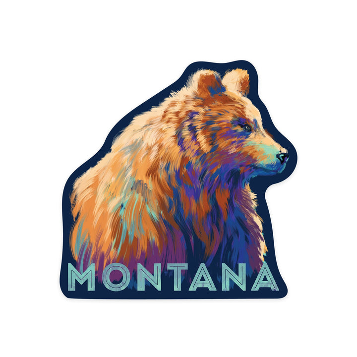 Montana, Grizzly Bear, Vivid Watercolor, Contour, Lantern Press Artwork, Vinyl Sticker Sticker Lantern Press 