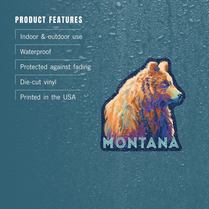 Montana, Grizzly Bear, Vivid Watercolor, Contour, Lantern Press Artwork, Vinyl Sticker Sticker Lantern Press 