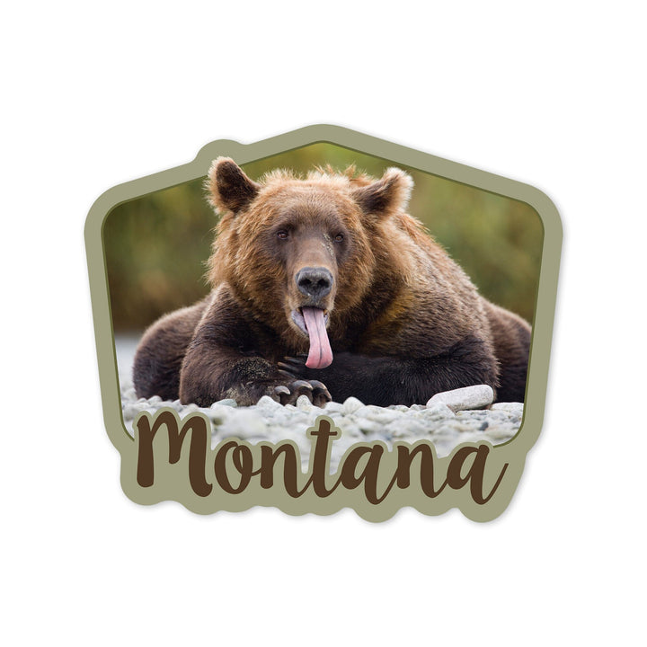 Montana, Grizzly Bear with Tongue Out, Contour, Vinyl Sticker Sticker Lantern Press 