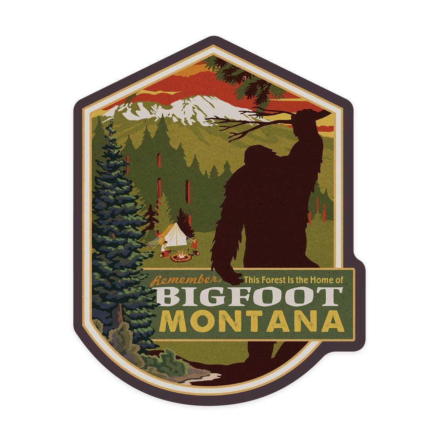 Montana, Home of Bigfoot, WPA Style, Contour, Vinyl Sticker Sticker Lantern Press 