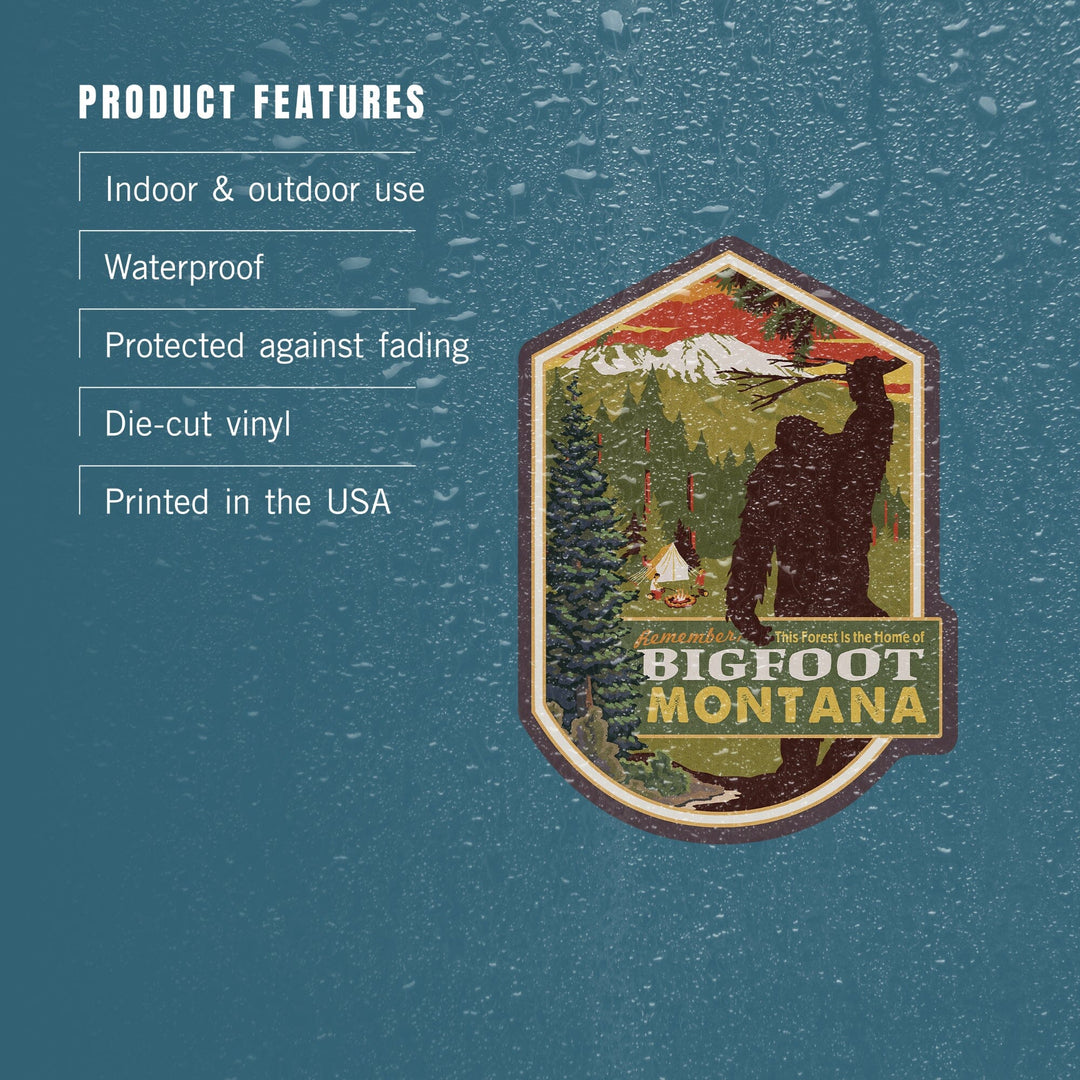 Montana, Home of Bigfoot, WPA Style, Contour, Vinyl Sticker Sticker Lantern Press 