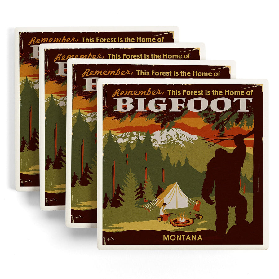 Montana, Home of Bigfoot, WPA Style, Lantern Press Artwork, Coaster Set Coasters Lantern Press 