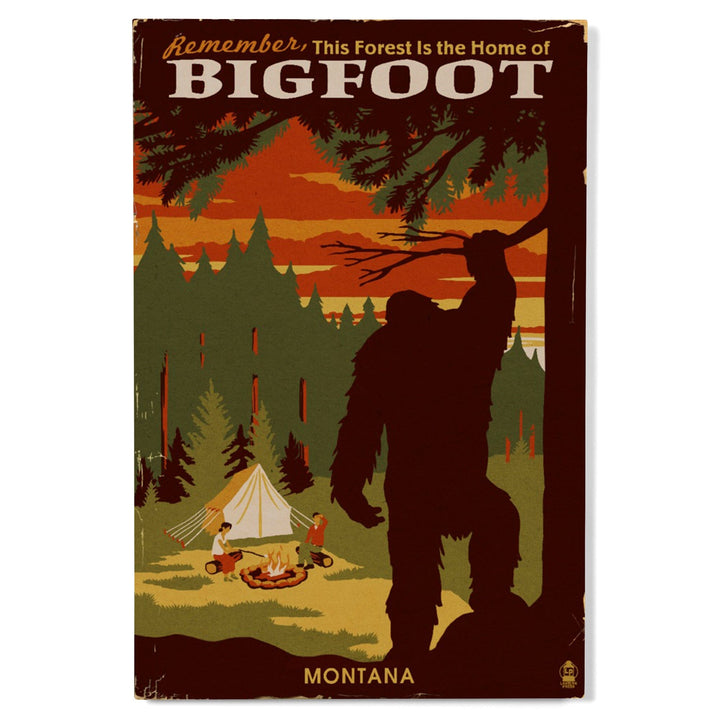 Montana, Home of Bigfoot, WPA Style, Lantern Press Artwork, Wood Signs and Postcards Wood Lantern Press 