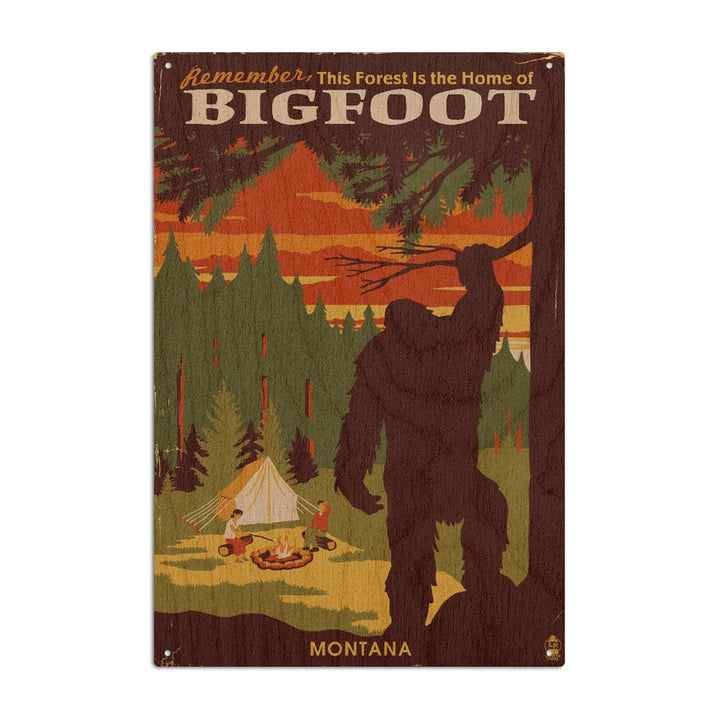 Montana, Home of Bigfoot, WPA Style, Lantern Press Artwork, Wood Signs and Postcards Wood Lantern Press 6x9 Wood Sign 