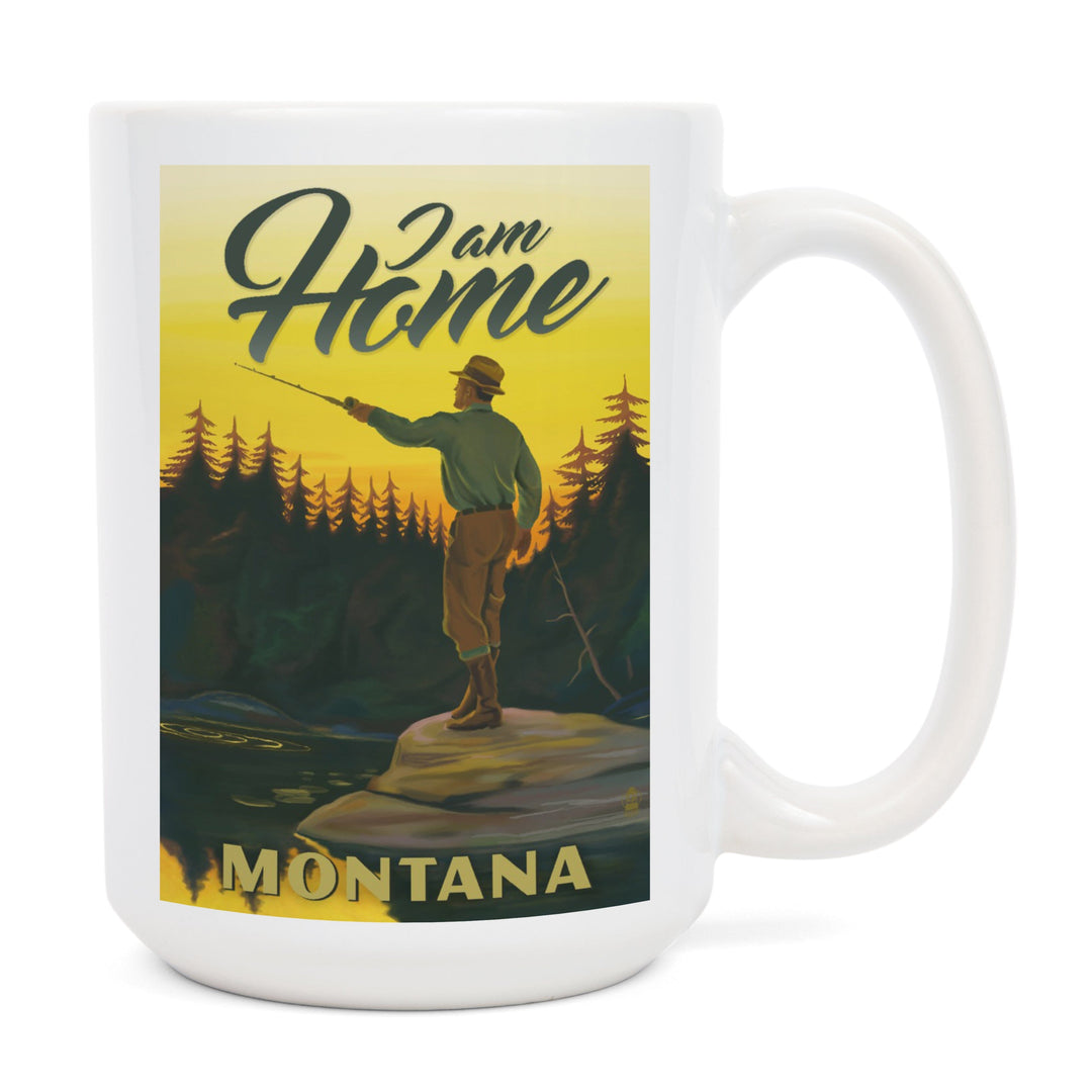 Montana, I am Home, Fly Fishing Scene, Lantern Press Artwork, Ceramic Mug Mugs Lantern Press 