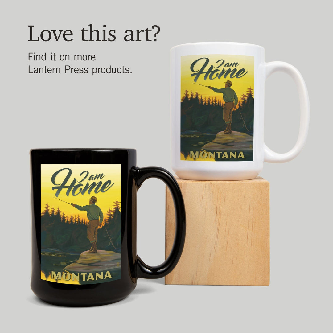 Montana, I am Home, Fly Fishing Scene, Lantern Press Artwork, Ceramic Mug Mugs Lantern Press 