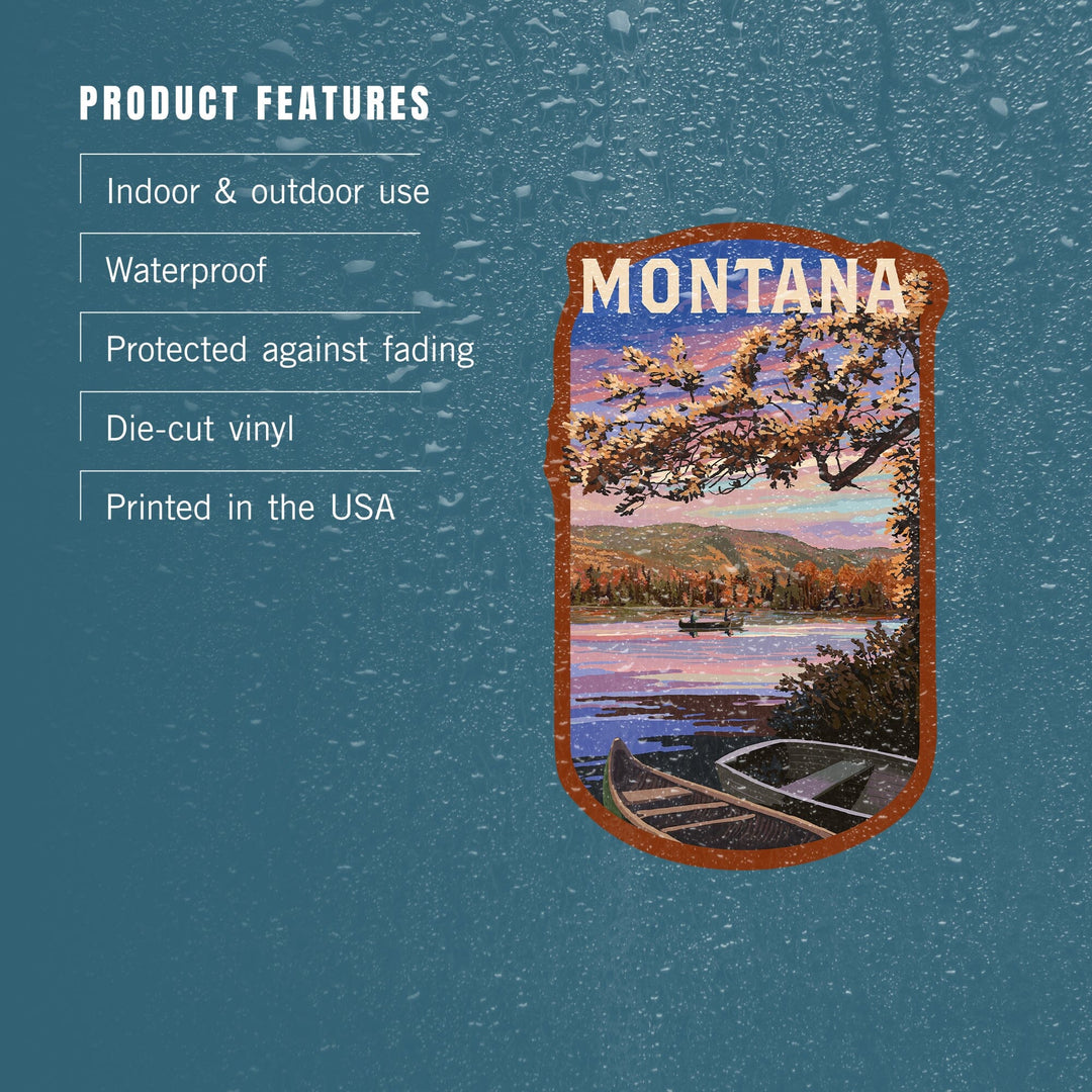 Montana, Lake Sunset Scene, Contour, Lantern Press Artwork, Vinyl Sticker Sticker Lantern Press 