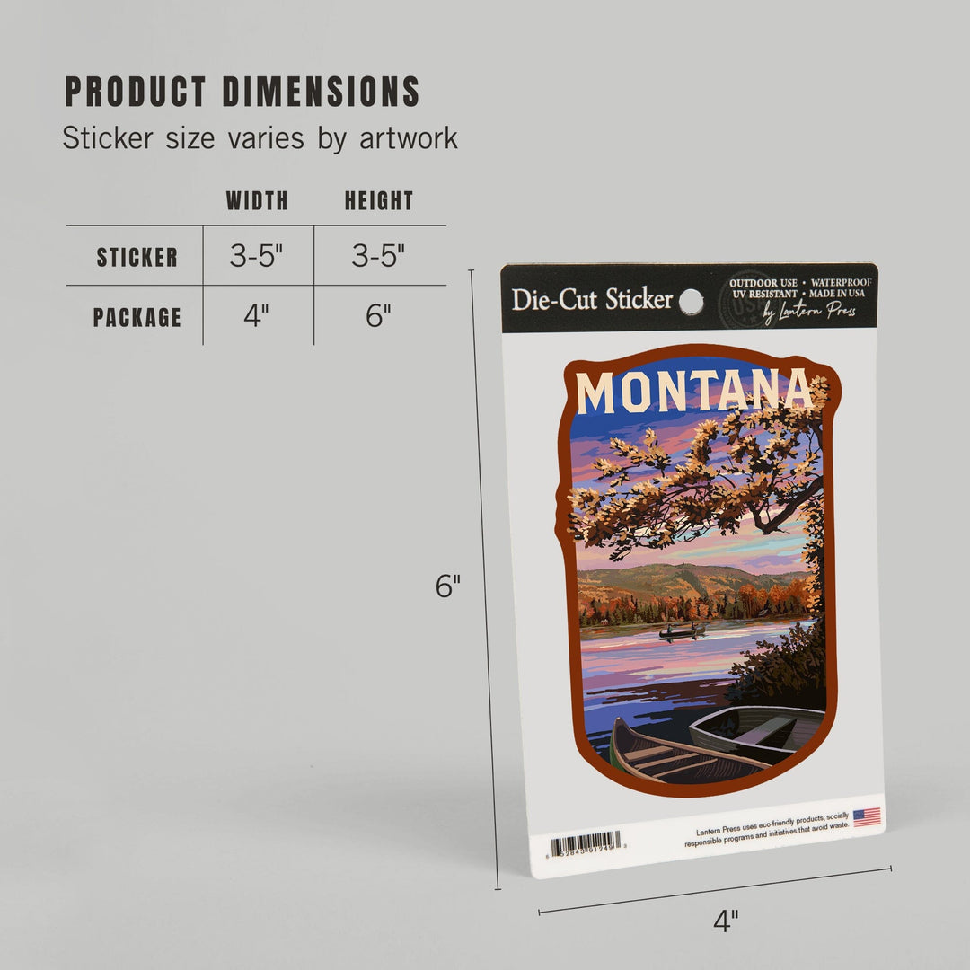 Montana, Lake Sunset Scene, Contour, Lantern Press Artwork, Vinyl Sticker Sticker Lantern Press 