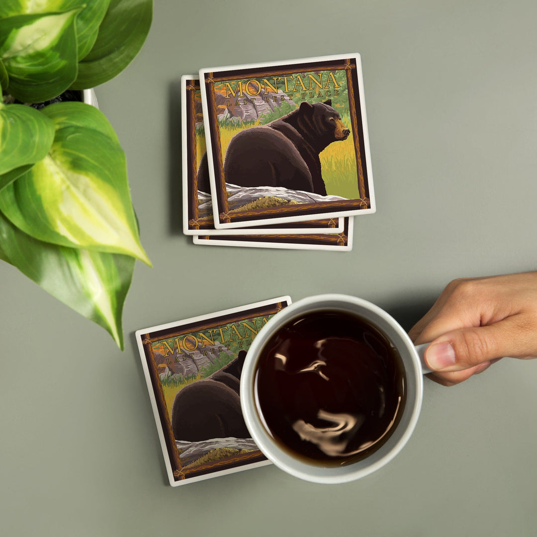 Montana, Last Best Place, Bear in Forest, Coasters Coasters Lantern Press 