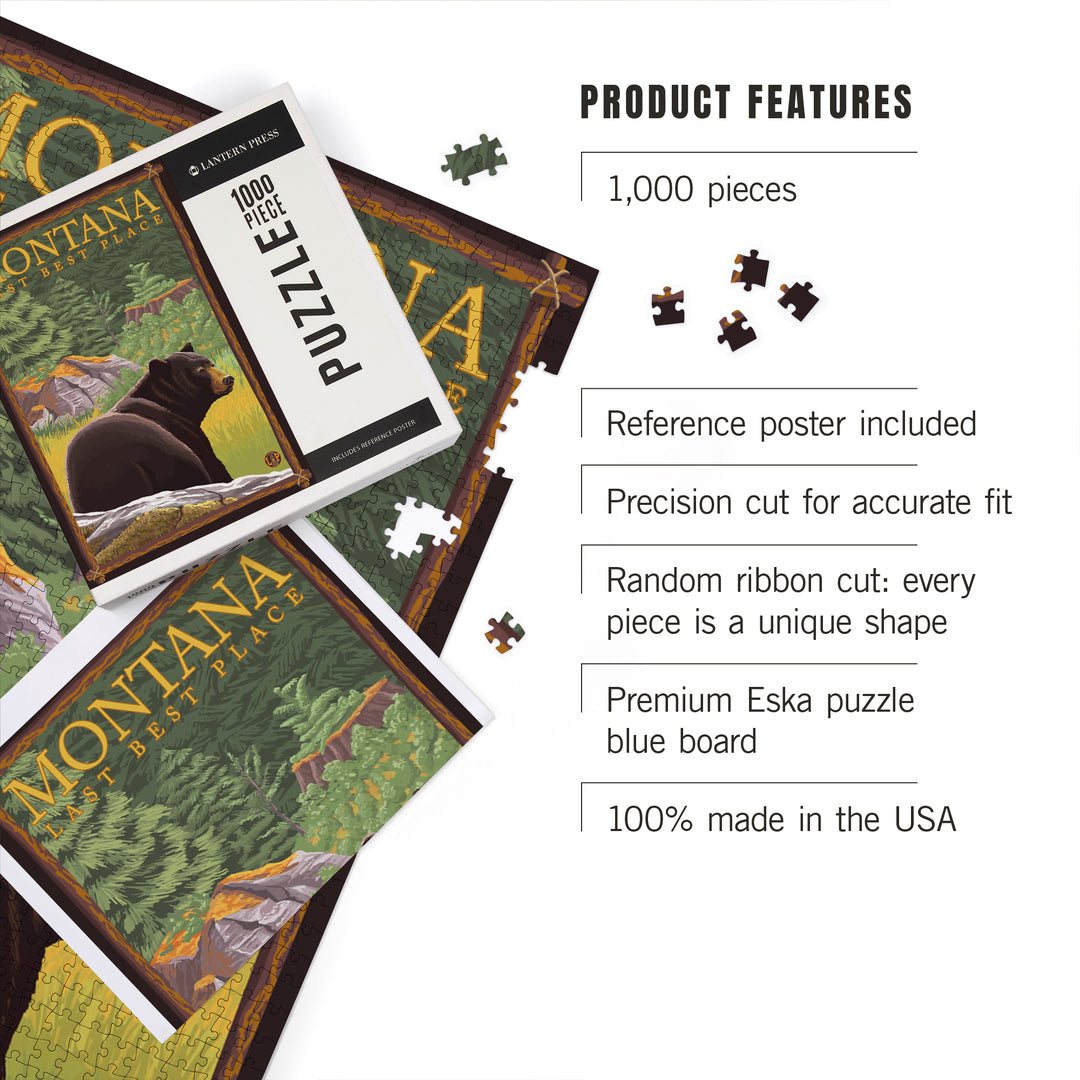 Montana, Last Best Place, Bear in Forest, Jigsaw Puzzle Puzzle Lantern Press 