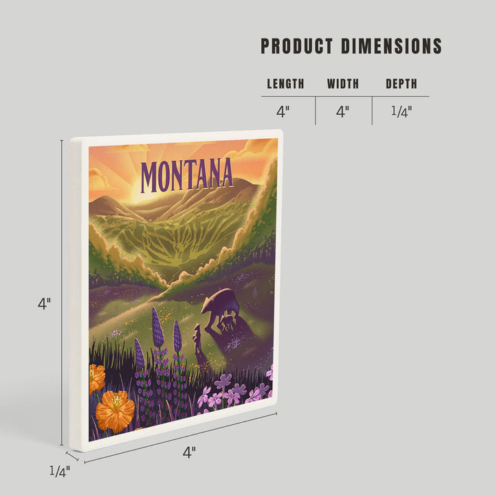 Montana, Lithograph, Bear and Spring Flowers, Coasters Coasters Lantern Press 