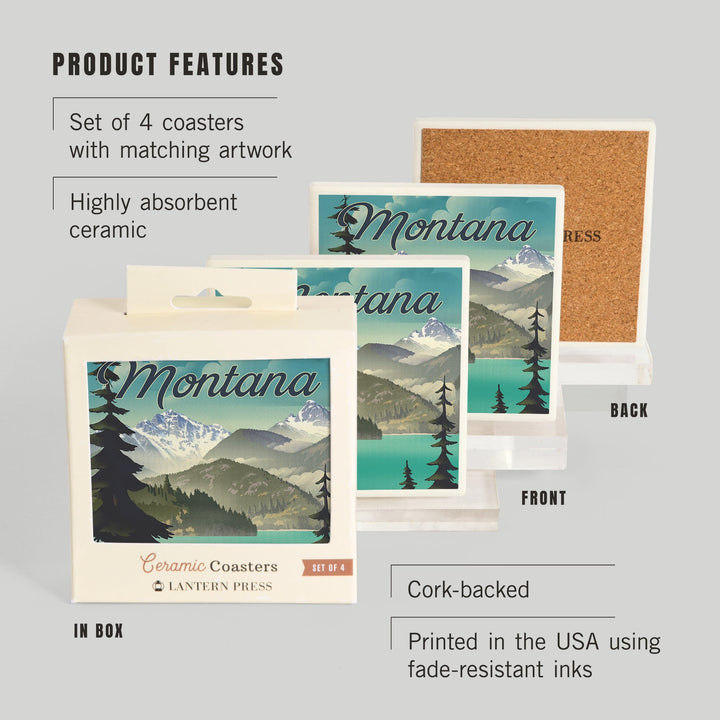 Montana, Lithograph National Park Series, Coasters Coasters Lantern Press 