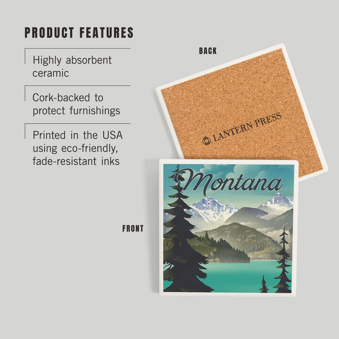 Montana, Lithograph National Park Series, Coasters Coasters Lantern Press 