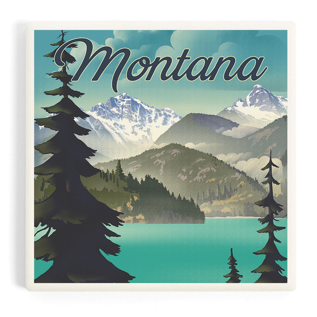 Montana, Lithograph National Park Series, Coasters Coasters Lantern Press 