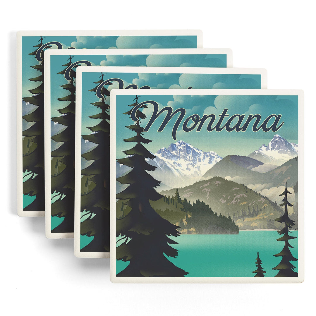 Montana, Lithograph National Park Series, Coasters Coasters Lantern Press 