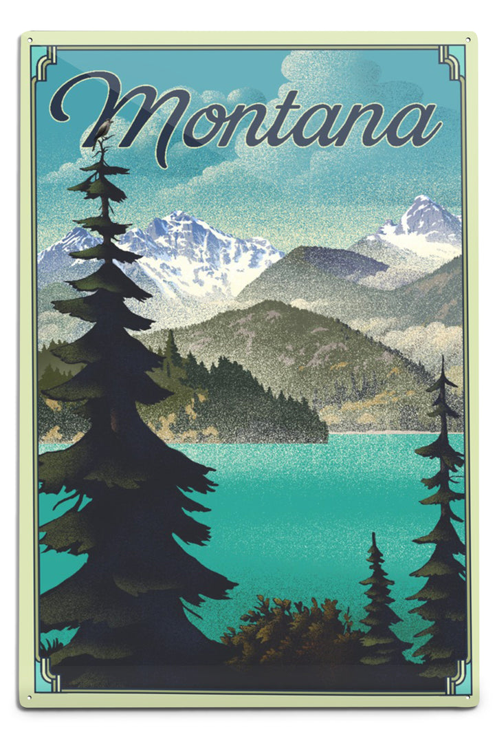 Montana, Lithograph National Park Series, Metal Signs Metal Lantern Press 12x18 Metal Sign 