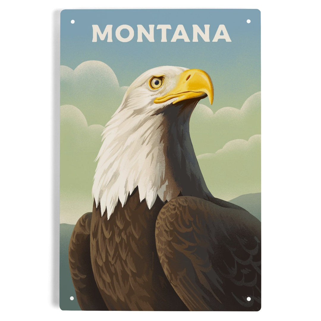 Montana, Lithograph Wildlife Series, Bald Eagle, Metal Signs Metal Lantern Press 