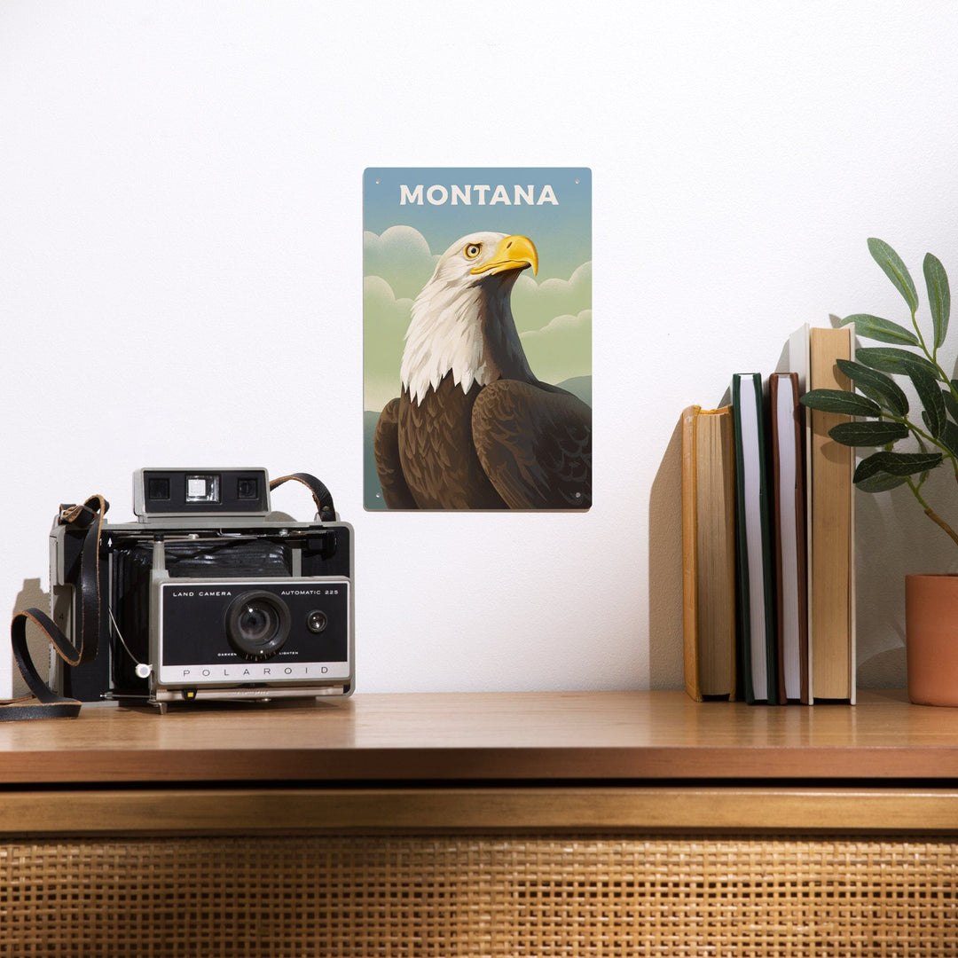 Montana, Lithograph Wildlife Series, Bald Eagle, Metal Signs Metal Lantern Press 