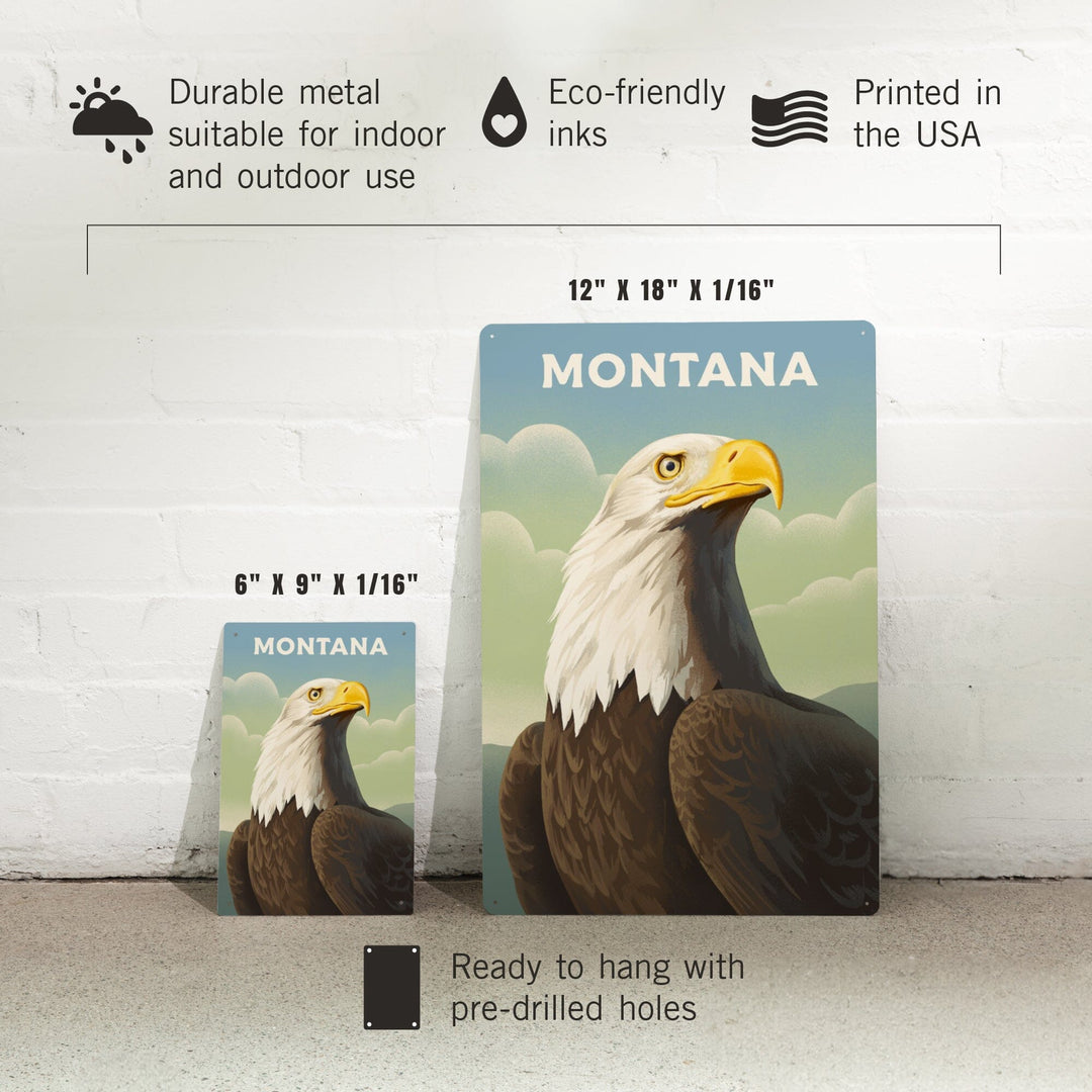 Montana, Lithograph Wildlife Series, Bald Eagle, Metal Signs Metal Lantern Press 