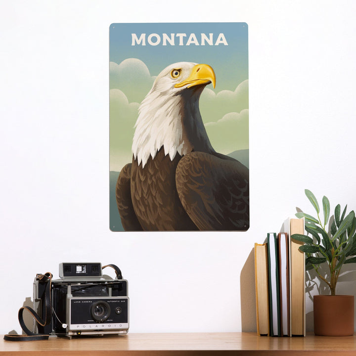 Montana, Lithograph Wildlife Series, Bald Eagle, Metal Signs Metal Lantern Press 