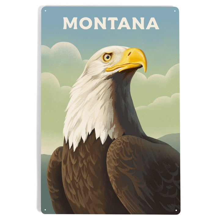 Montana, Lithograph Wildlife Series, Bald Eagle, Metal Signs Metal Lantern Press 