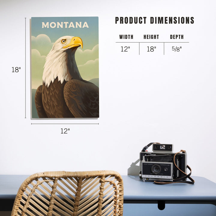 Montana, Lithograph Wildlife Series, Bald Eagle, Wood Signs and Postcards Wood Lantern Press 