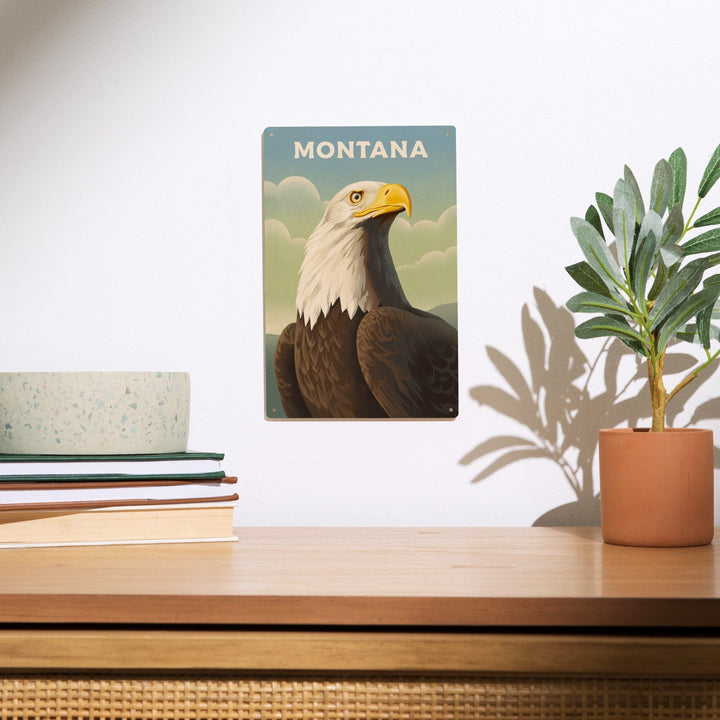 Montana, Lithograph Wildlife Series, Bald Eagle, Wood Signs and Postcards Wood Lantern Press 