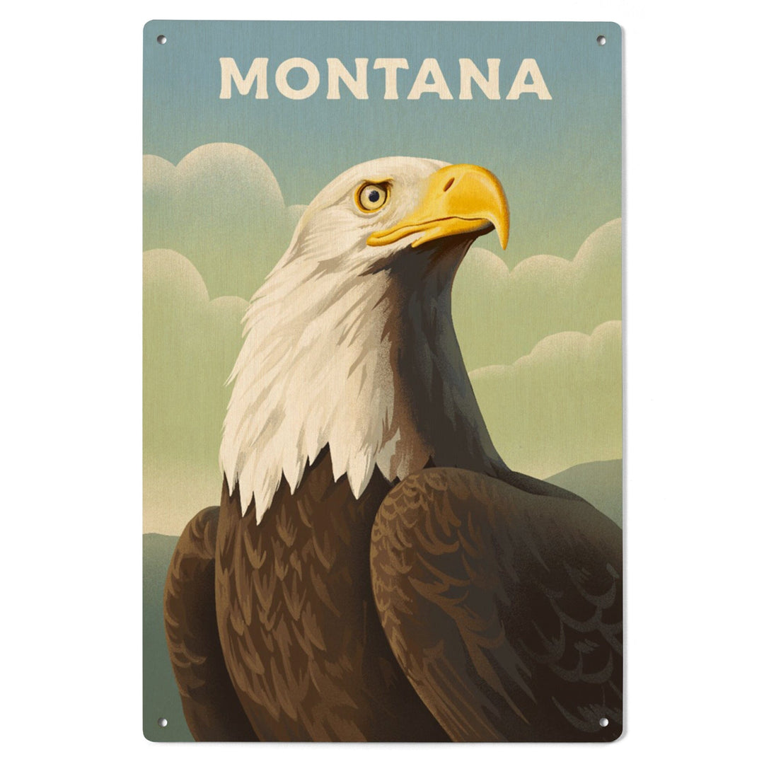 Montana, Lithograph Wildlife Series, Bald Eagle, Wood Signs and Postcards Wood Lantern Press 